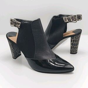 Donald J. Pliner Womens BON Pumps Snake Heels Booties Black Patent Pointed Sz 10